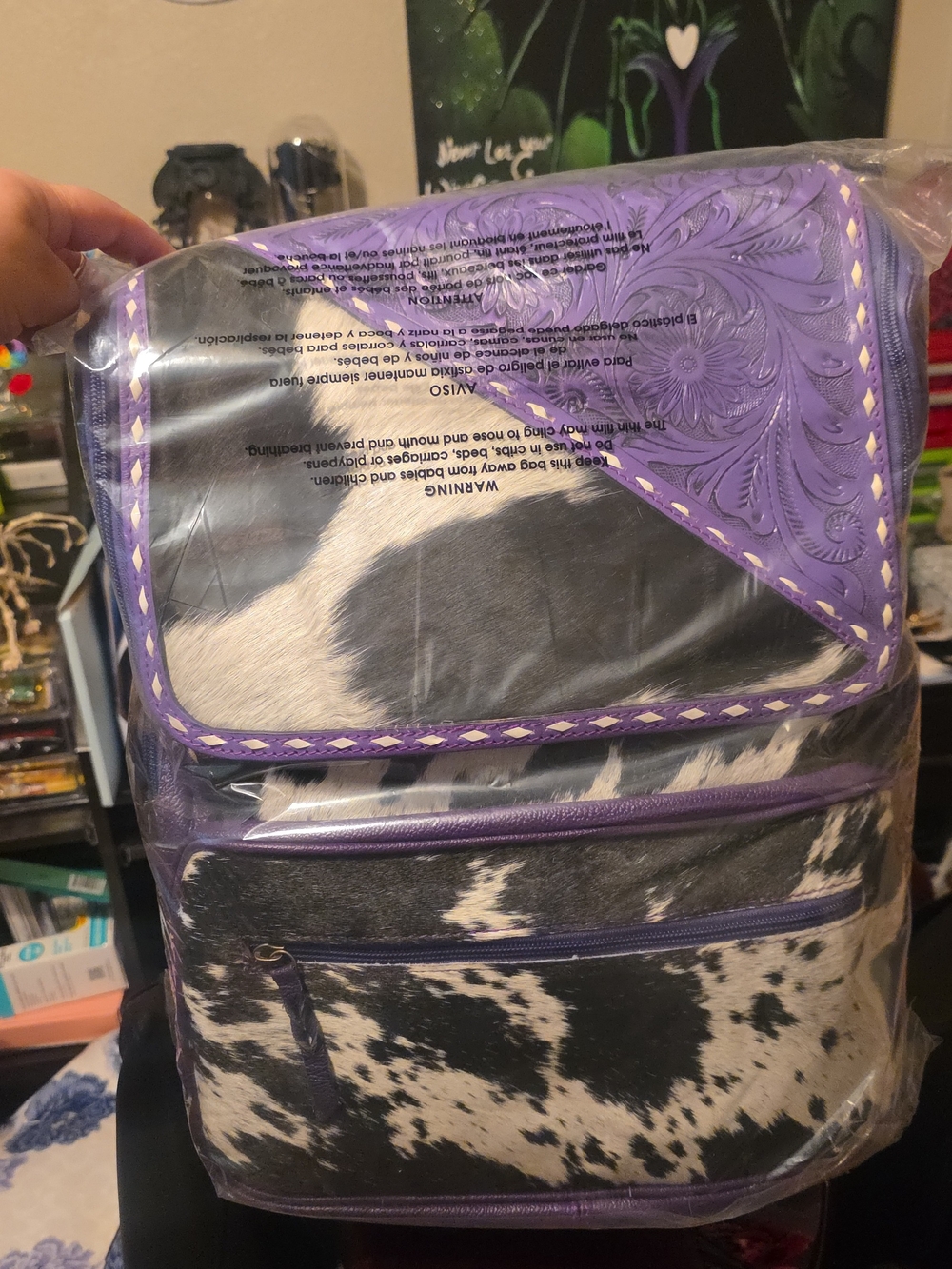 Purple Tooled Leather & Cowhide Backpack NWT/Sealed